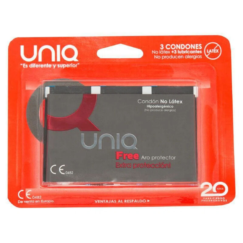 UNIQ - FREE PRESERVATIVOS CON ARO PROTECTOR SIN LATEX 3 UNIDADES - Noctiva