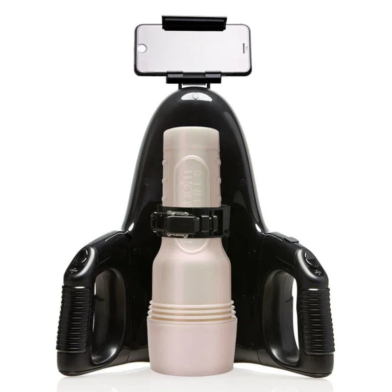 Lanzador negro con soporte y recipiente blanco/crema para lubricante.