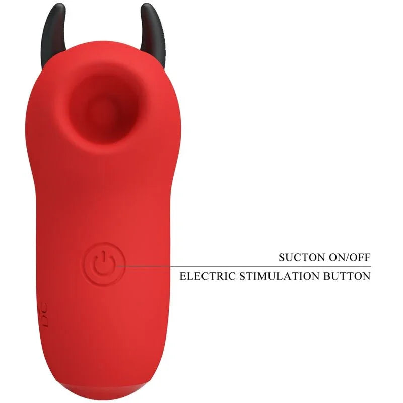 Estimulador rojo con forma de conejo; botón de encendido/electroestimulación