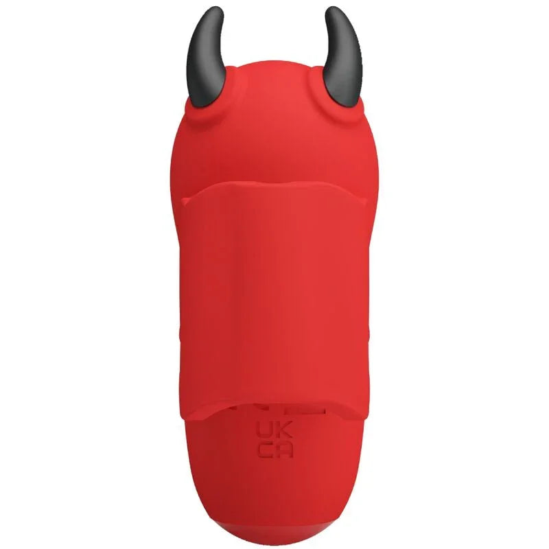 Estimulador rojo con forma de conejo; vista posterior con letras de especificación