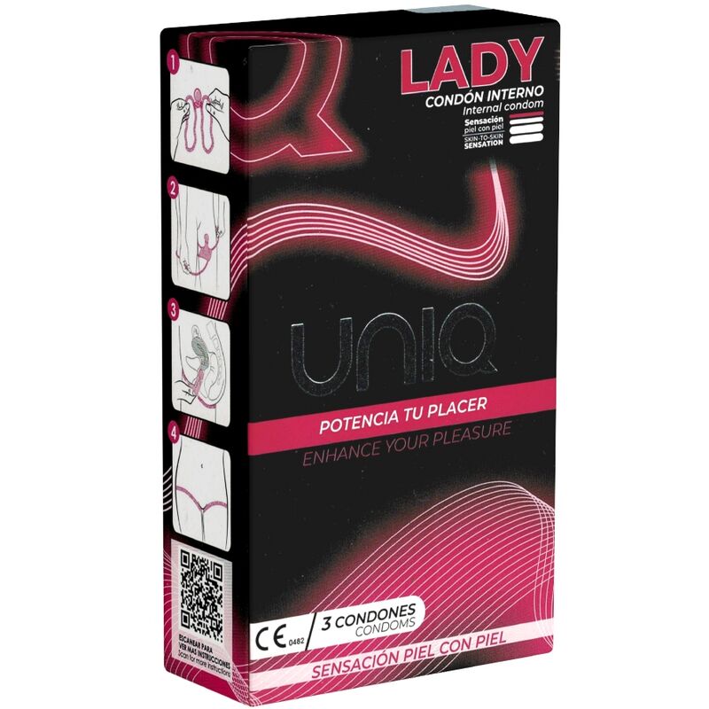 UNIQ - LADY CONDOM PRESERVATIVOS FEMENINOS CON LIGUERO SIN LATEX 3 UNIDADES - Noctiva