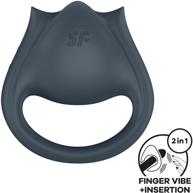 SATISFYER - PERFECT PAIR 2 MULTIVIBRADOR 2 EN 1 ANILLO PARA PENE & ESTIMULADOR DE DEDO GRIS - Noctiva