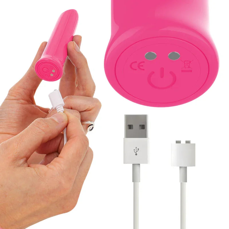 Bala estimuladora rosa con tapa de carga y cable USB