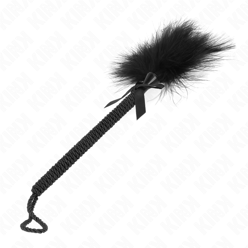 KINK - MASAJEADOR DE CUERDA DE NAILON CON PLUMAS PARA COSQUILLAS Y LAZO NEGRO 25 CM - Noctiva