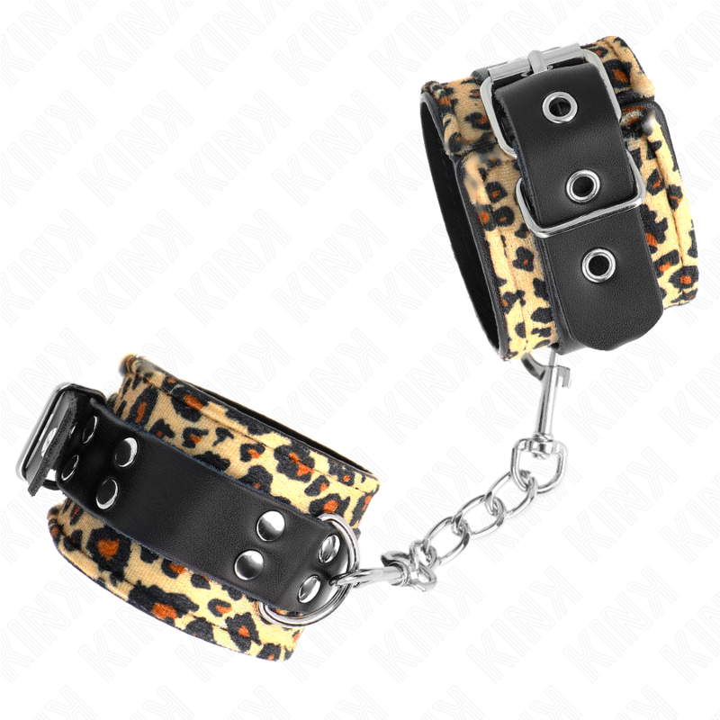 KINK - MUÑEQUERAS DE CUERO ESTILO LEOPARDO AJUSTABLE 18-29 CM X 5.5 CM - Noctiva