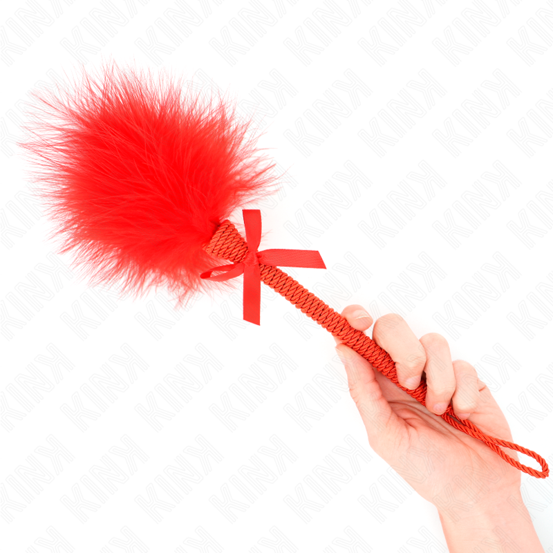 KINK - MASAJEADOR DE CUERDA DE NAILON CON PLUMAS PARA COSQUILLAS Y LAZO ROJO 25 CM - Noctiva