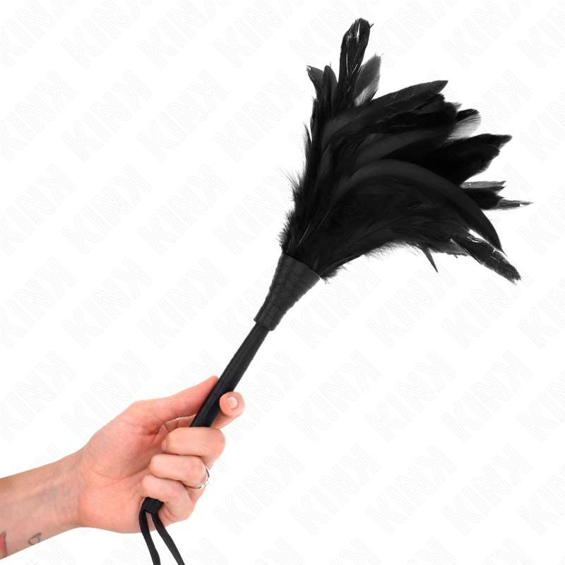 KINK - PLUMAS DE POLLO PARA COSQUILLAS CON FORMA CUERNO DE CRIADA NEGRO 36 CM - Noctiva