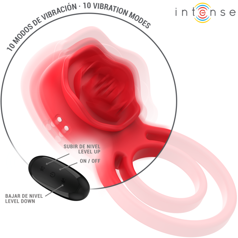 INTENSE - GAIL ROSA ESTIMULADORA 10 VIBRACIONES ROJO CONTROL REMOTO - Noctiva