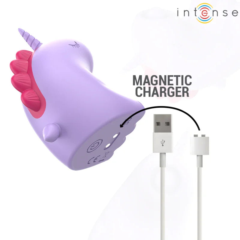 Estimulador de lengua unicornio morado con cuerno y cargador magnético con USB