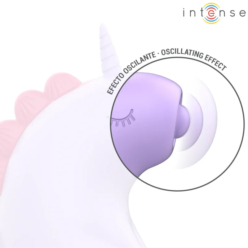 Estimulador de lengua unicornio morado con efecto oscilante y ventosa circular