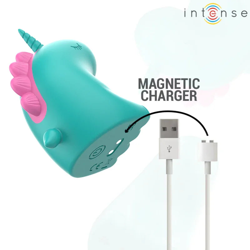 Estimulación de unicornio turquesa con cargador magnético y cable USB