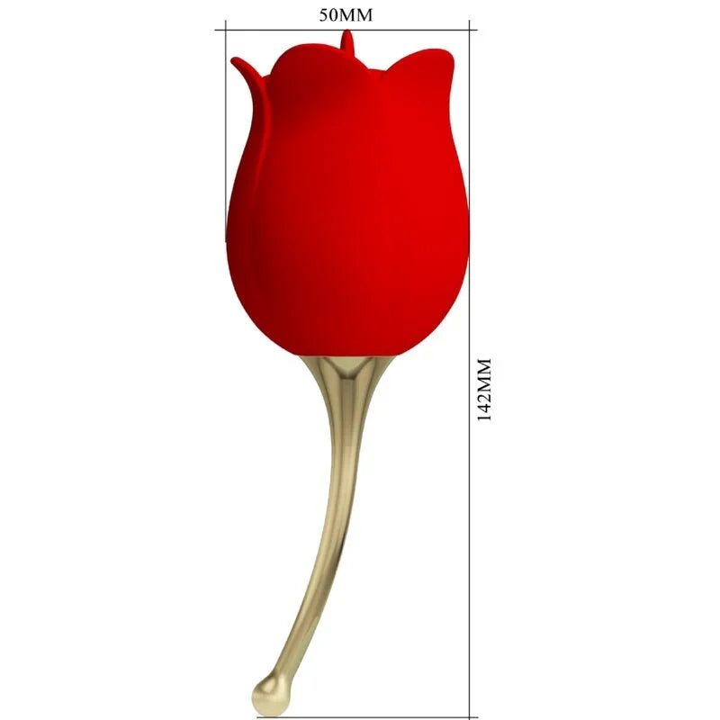 Estimulador de clítoris rojo PRETTY LOVE Rose Lover con varilla dorada de 142 mm