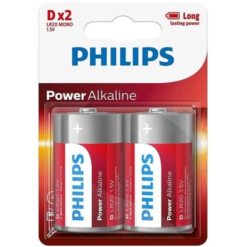 PHILIPS - POWER ALKALINE PILA D LR20 BLISTER*2 - Noctiva