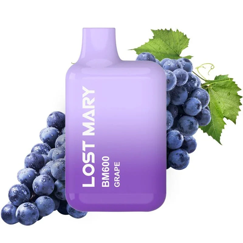 Vape desechable morado LOST MARY con cápsula, sabor uva