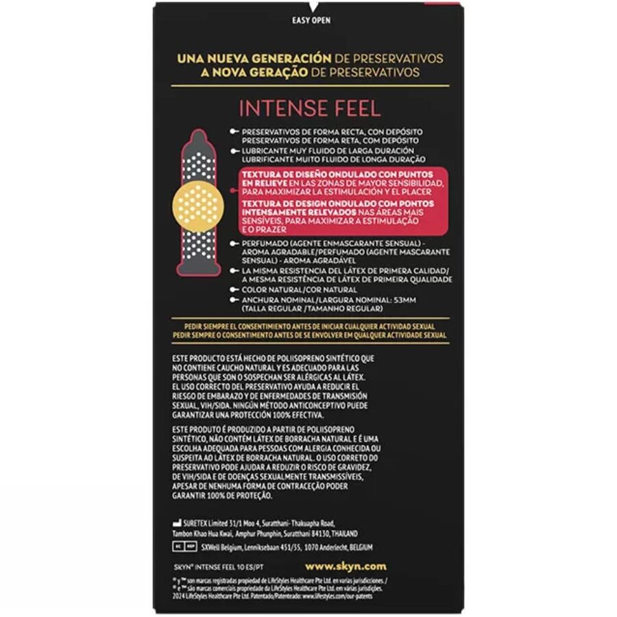SKYN - PRESERVATIVO INTENSE FEEL TEXTURA CON DISEÑO ONDULADO 10 UNIDADES - Noctiva