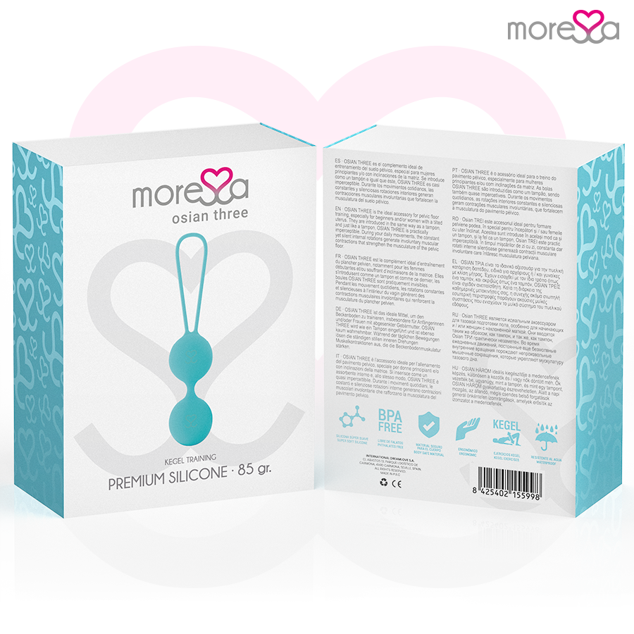 MORESSA - OSIAN THREE ENTRENAMIENTO SUELO PELVICO 85 gr PREMIUM SILICONA TURQUESA - Noctiva