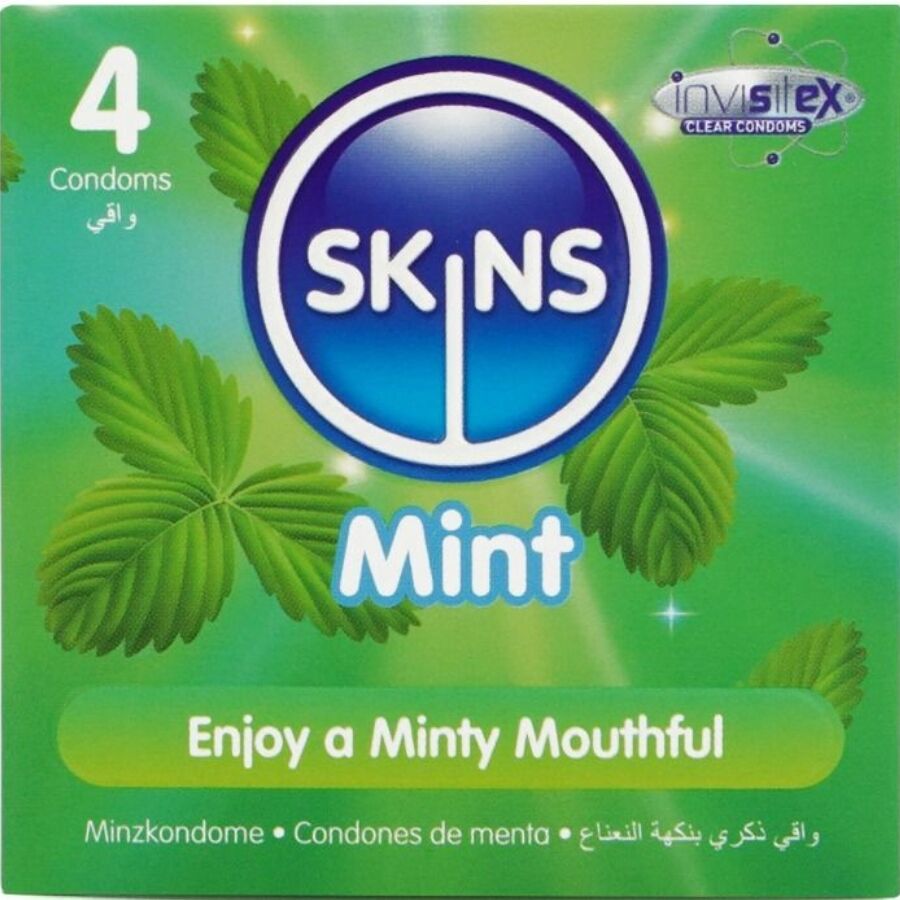 SKINS - PRESERVATIVOS PREMIUM SABOR MENTA PACK 4 - Noctiva
