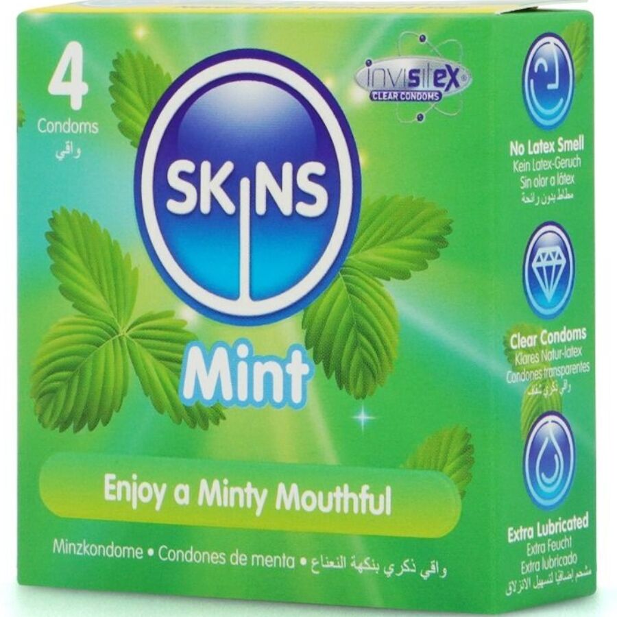SKINS - PRESERVATIVOS PREMIUM SABOR MENTA PACK 4 - Noctiva