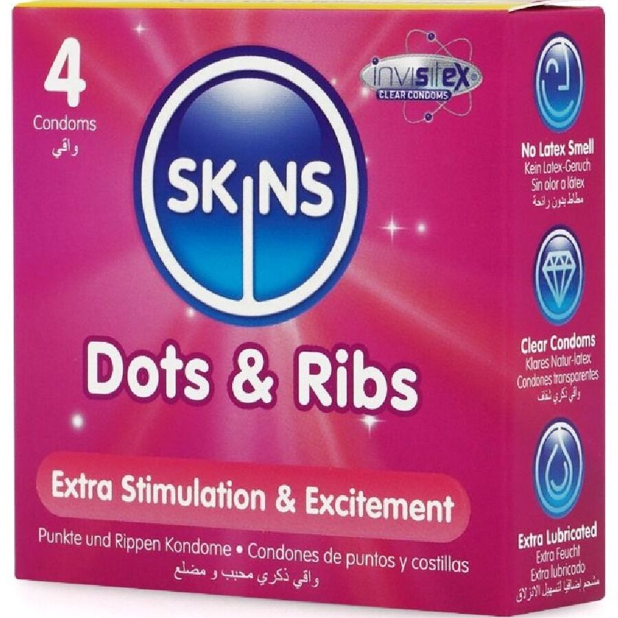 SKINS - DOTS & RIBS PRESERVATIVOS PREMIUM PACK 4 - Noctiva