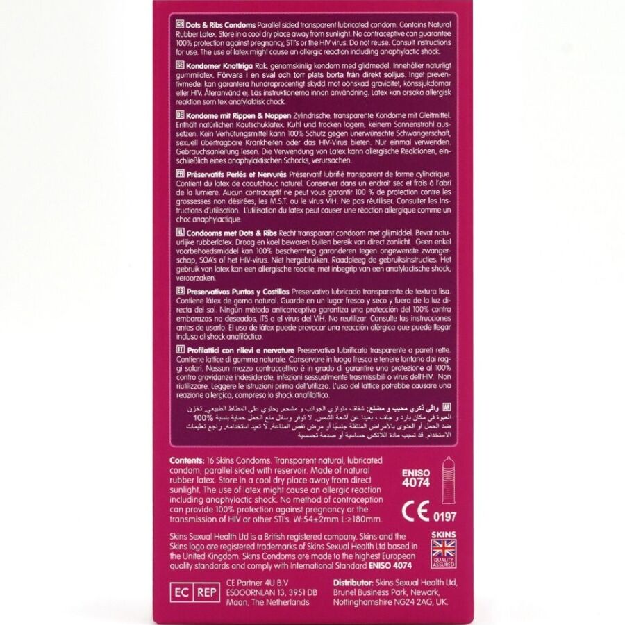 SKINS - DOTS & RIBS PRESERVATIVOS PREMIUM PACK 16 - Noctiva