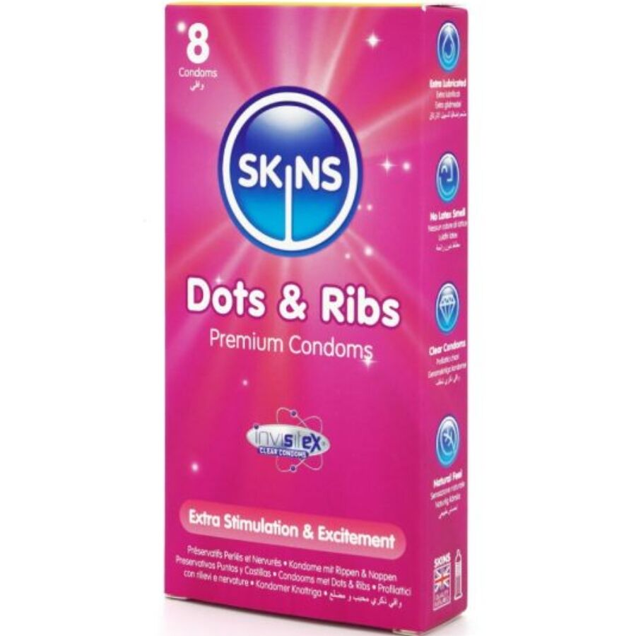 SKINS - DOTS & RIBS PRESERVATIVOS PREMIUM PACK 8 - Noctiva