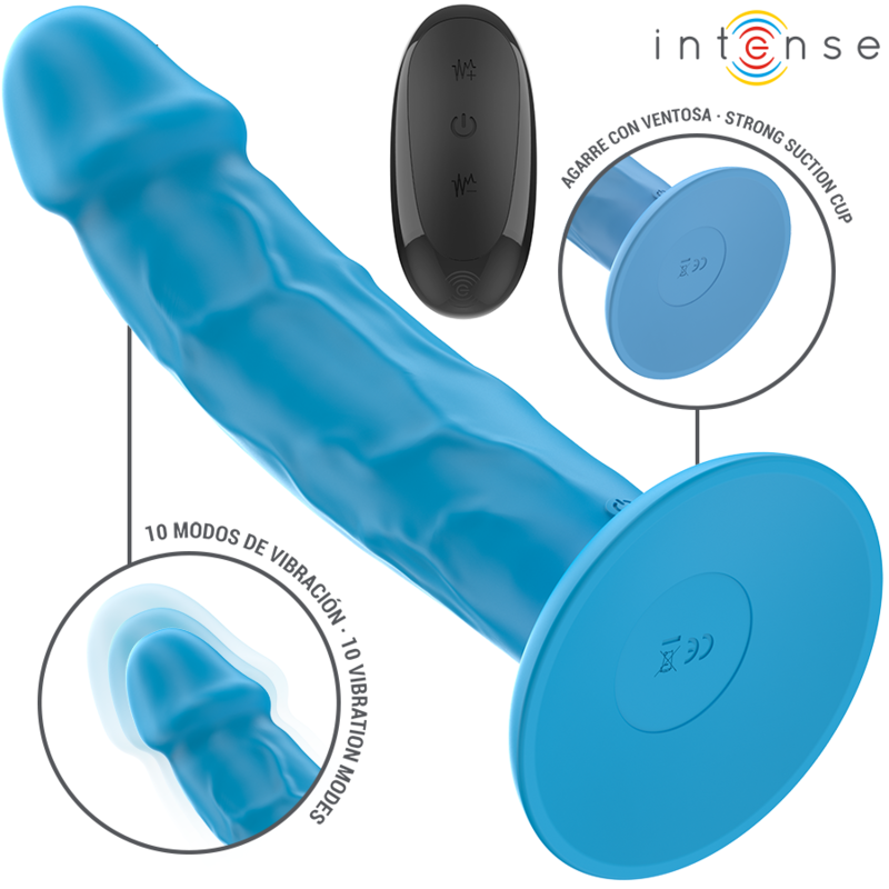 INTENSE - PHOEBE VIBRADOR REALÍSTICO 10 VIBRACIONES AZUL CONTROL REMOTO - Noctiva