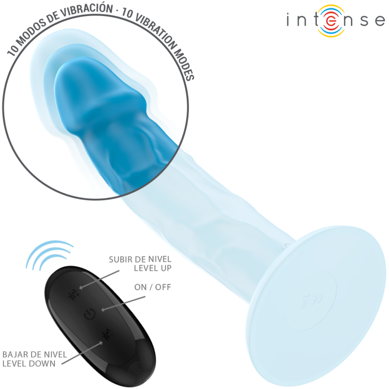 INTENSE - PHOEBE VIBRADOR REALÍSTICO 10 VIBRACIONES AZUL CONTROL REMOTO - Noctiva