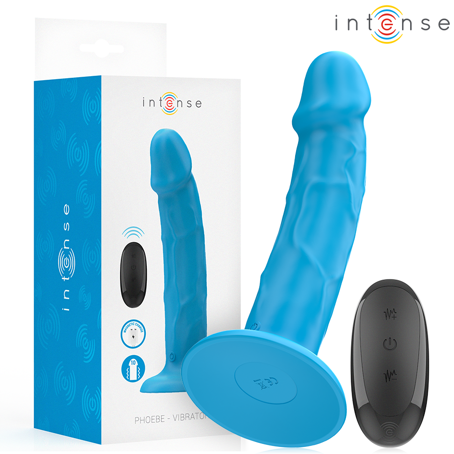 INTENSE - PHOEBE VIBRADOR REALÍSTICO 10 VIBRACIONES AZUL CONTROL REMOTO - Noctiva