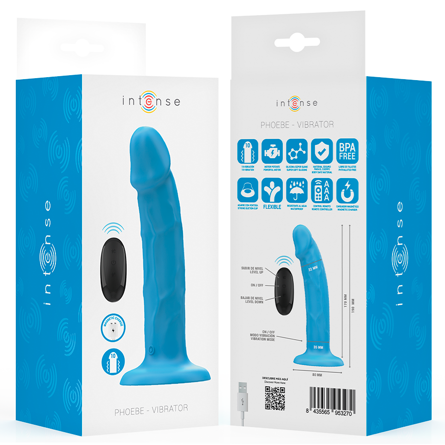 INTENSE - PHOEBE VIBRADOR REALÍSTICO 10 VIBRACIONES AZUL CONTROL REMOTO - Noctiva