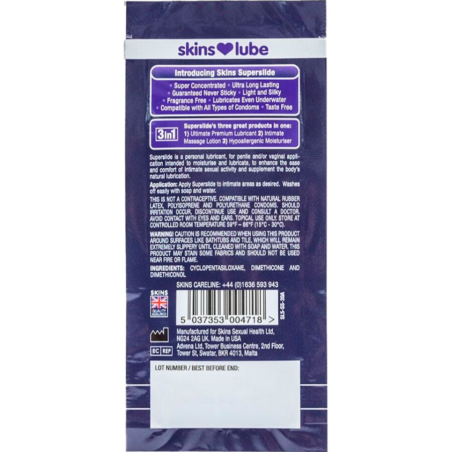 SKINS - SUPERSLIDE LUBRICANTE BASE DE SILICONA MONODOSIS 5 ML - Noctiva