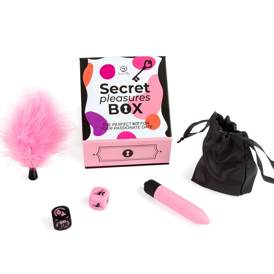 SECRET PLAY - CAJA DE PLACERES PARA PAREJAS DADOS + BALA VIBRADORA + PLUMERO - Noctiva
