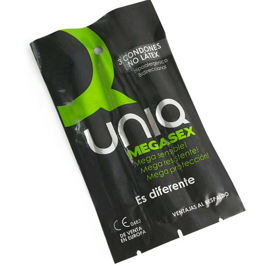UNIQ - MEGASEX PRESERVATIVOS SENSITIVOS CON LIGUERO SIN LATEX 3 UNIDADES - Noctiva