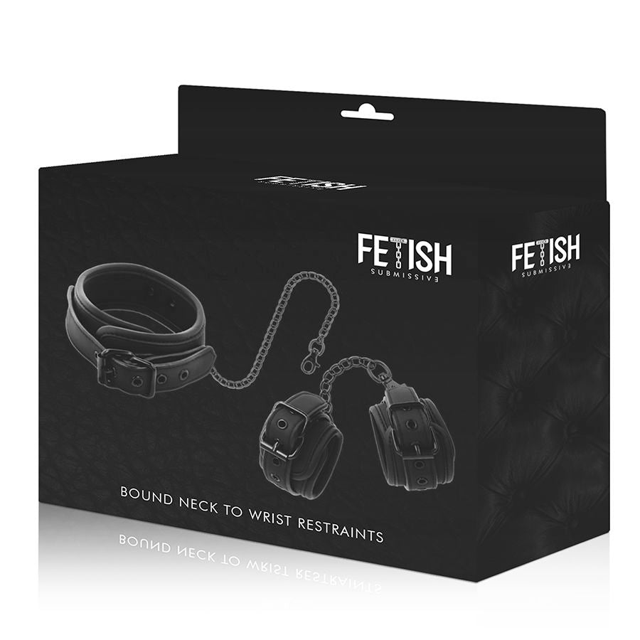 FETISH SUBMISSIVE - COLLAR Y ESPOSAS CUERO VEGANO CON FORRO DE NEOPRENO - Noctiva