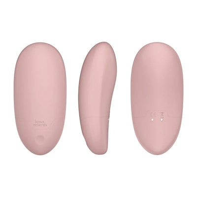 Vibrador íntimo recargable BIJOUX rosa ovalado, diseño alargado.
