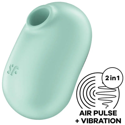 Estimulador y vibrador doble de color verde menta, con pulso de aire y vibración