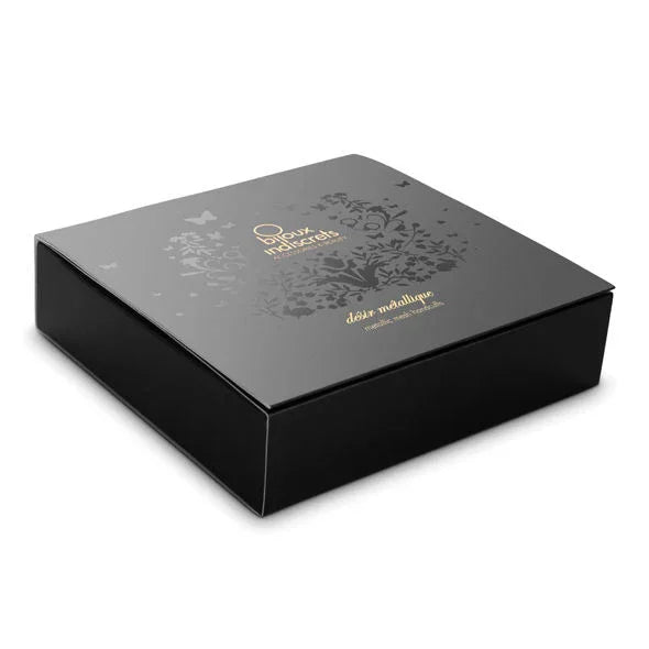 Caja de regalo BIJOUX con tapa gris y estampado decorativo