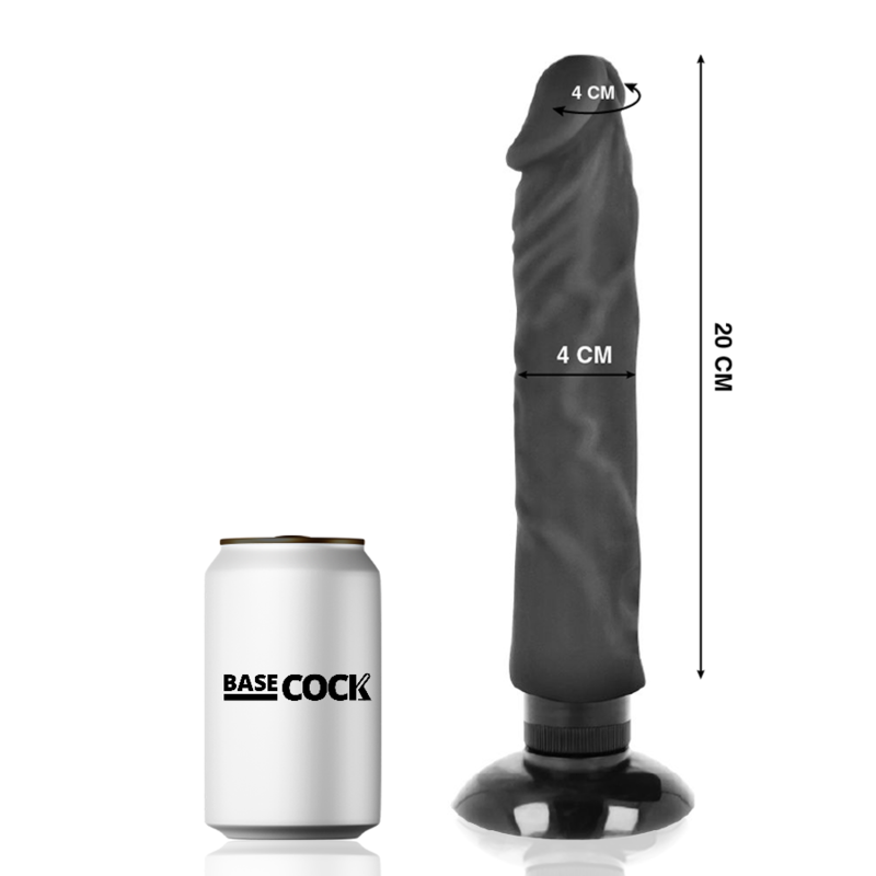 BASECOCK - VIBRADOR REALÍSTICO 2-1 NATURAL NEGRO 20 CM -O- 4 CM - Noctiva