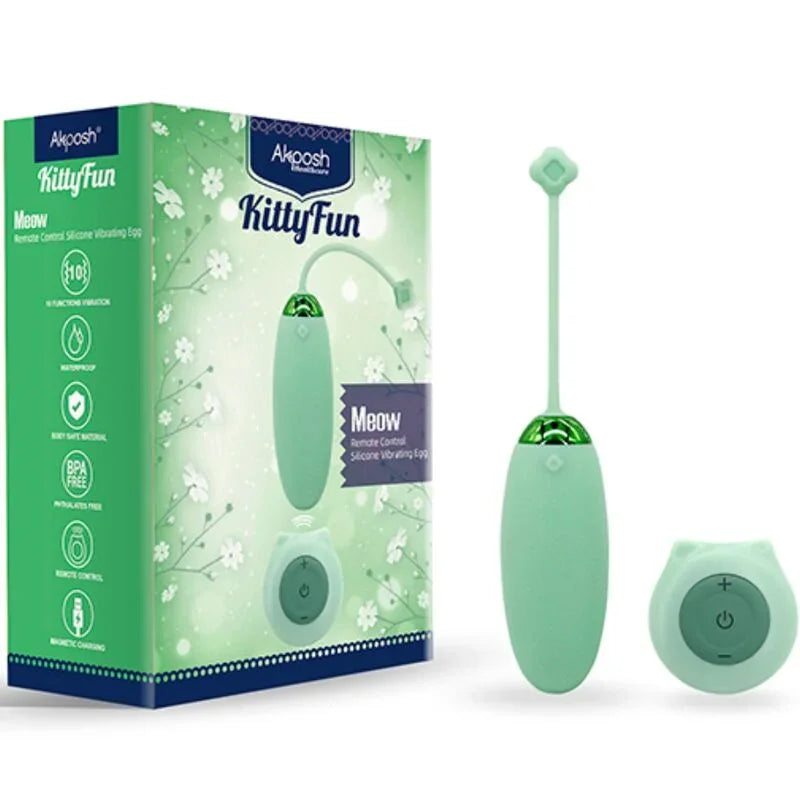 Kit de huevo vibrador verde menta KittyFun con control remoto y caja de empaque