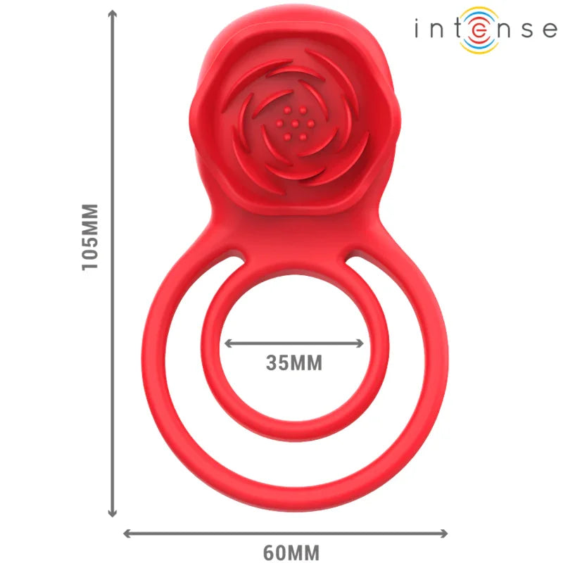 Dispositivo de estimulación rojo con anillo y superficie superior con relieve circular.