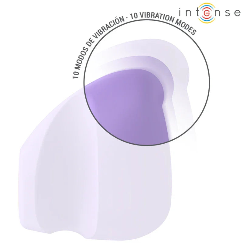Estimulador vibratorio morado con botón superior y 10 modos de vibración