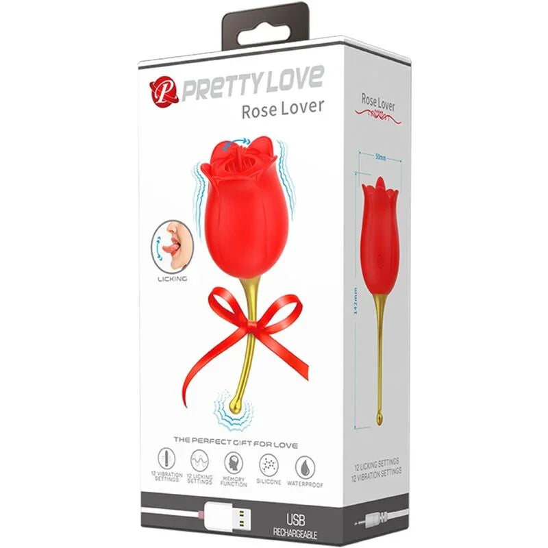 Caja PRETTY LOVE Rose Lover para estimulador de clítoris rojo recargable