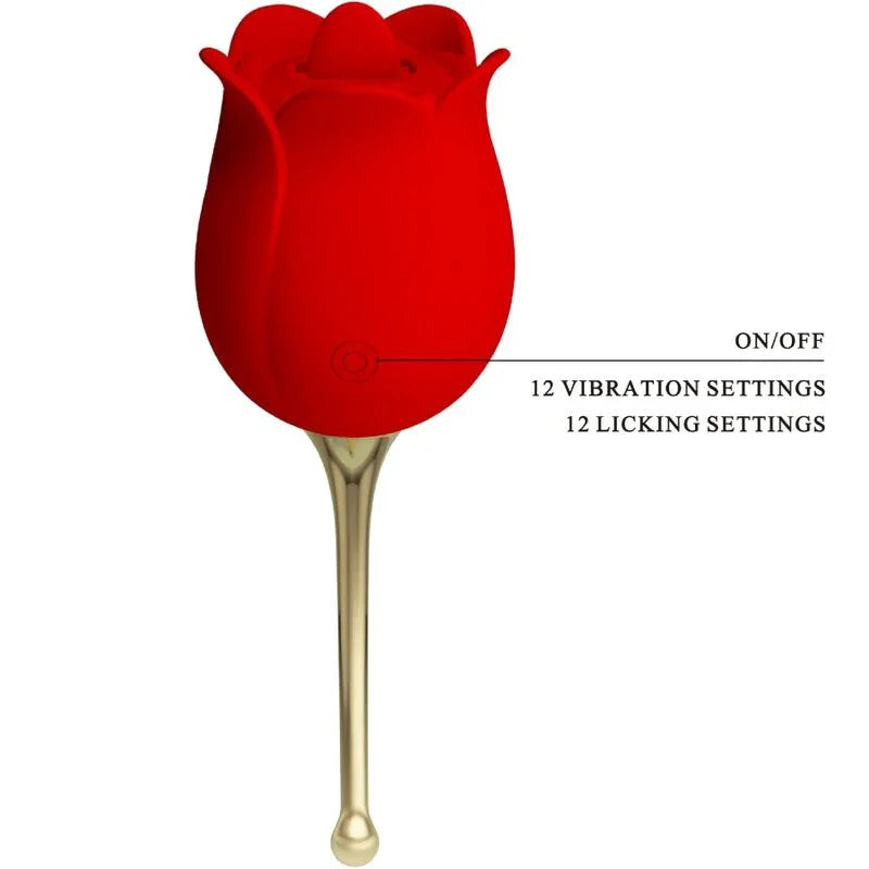 Estimulador de clítoris rojo PRETTY LOVE Rose Lover con botón ON/OFF y 12 vibraciones