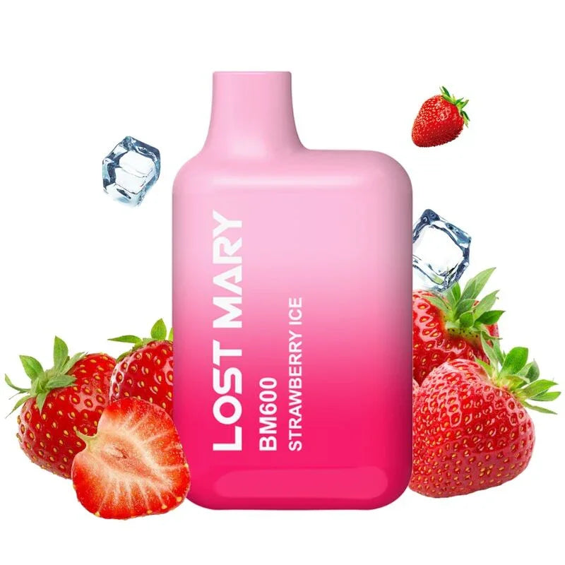Vaporizador desechable LOST MARY rosa BM600 con boquilla y etiqueta Strawberry Ice