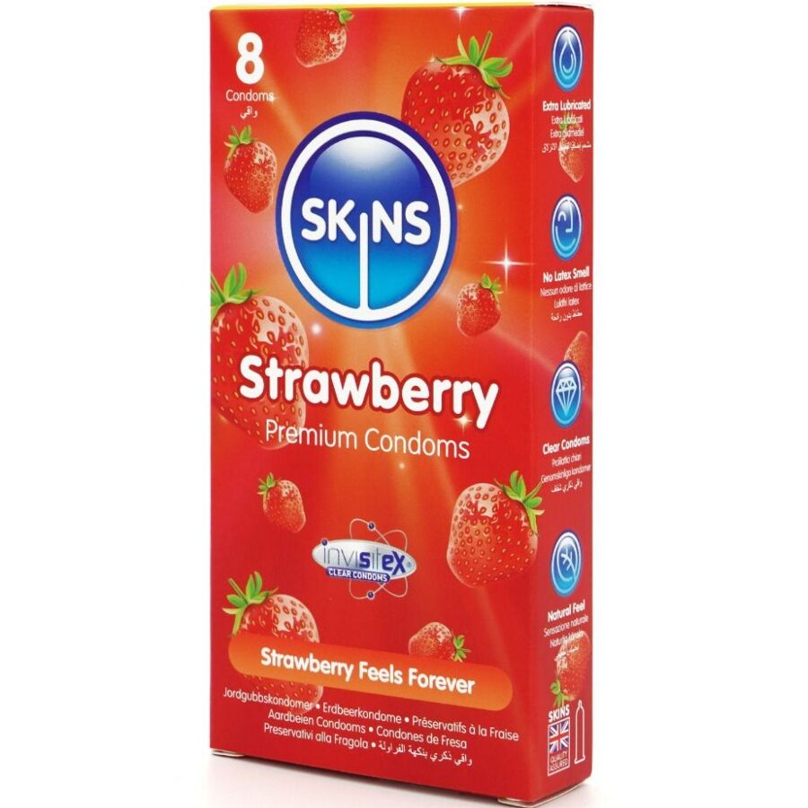 SKINS - PRESERVATIVOS PREMIUM SABOR FRESA PACK 8 - Noctiva
