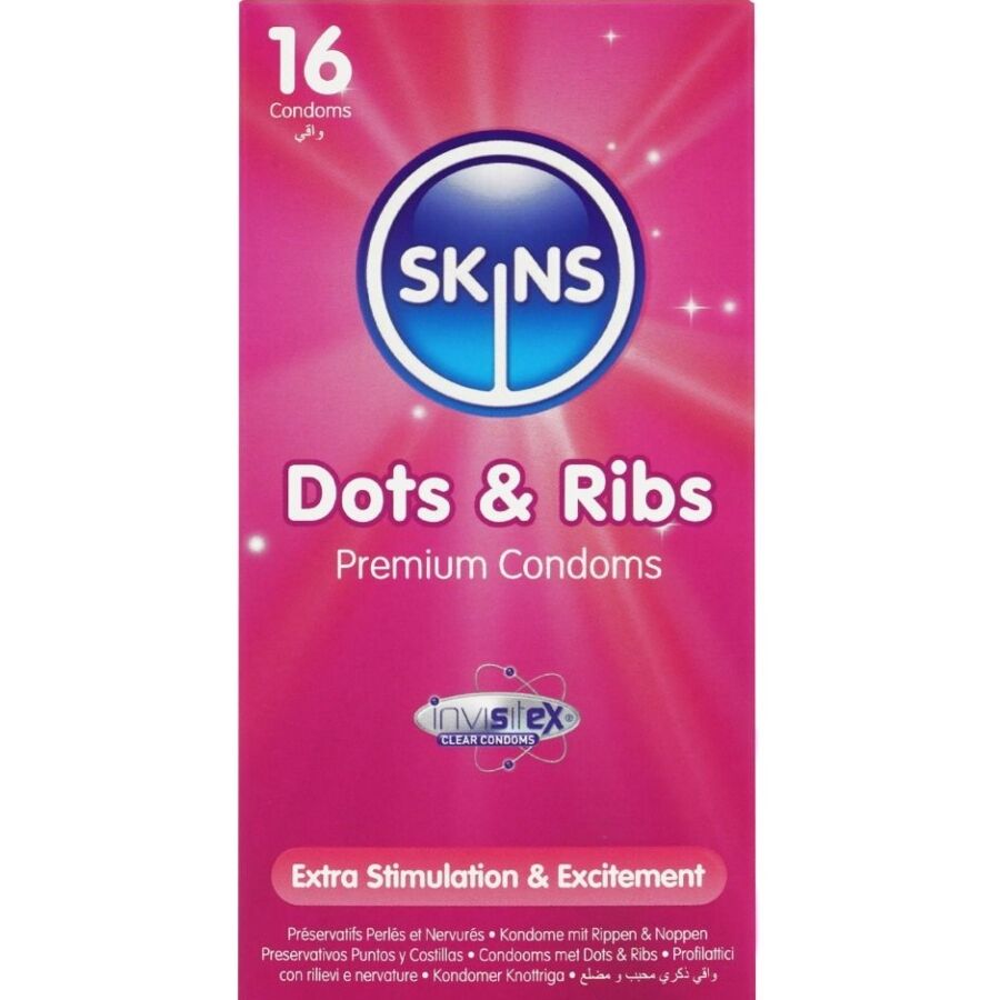 SKINS - DOTS & RIBS PRESERVATIVOS PREMIUM PACK 16 - Noctiva