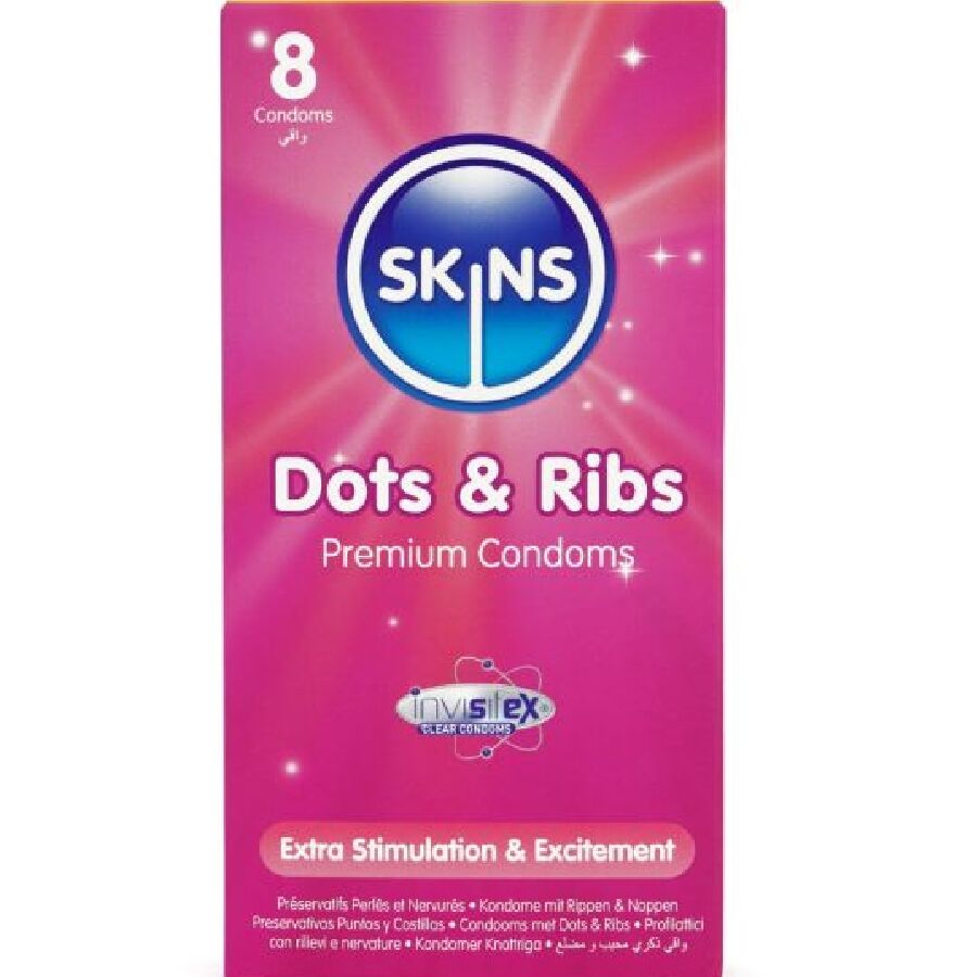 SKINS - DOTS & RIBS PRESERVATIVOS PREMIUM PACK 8 - Noctiva