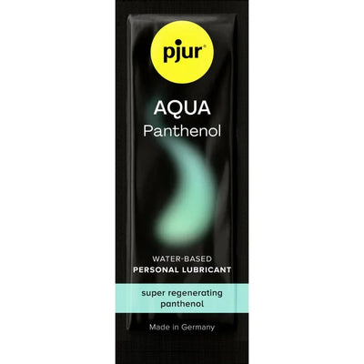 Lubricante personal PJUR Aqua Panthenol en sobre negro con etiqueta amarilla