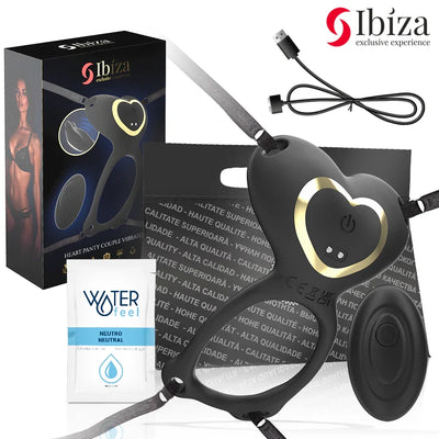 Vibrador para braguilla corazón negro con panel de control dorado y base circular