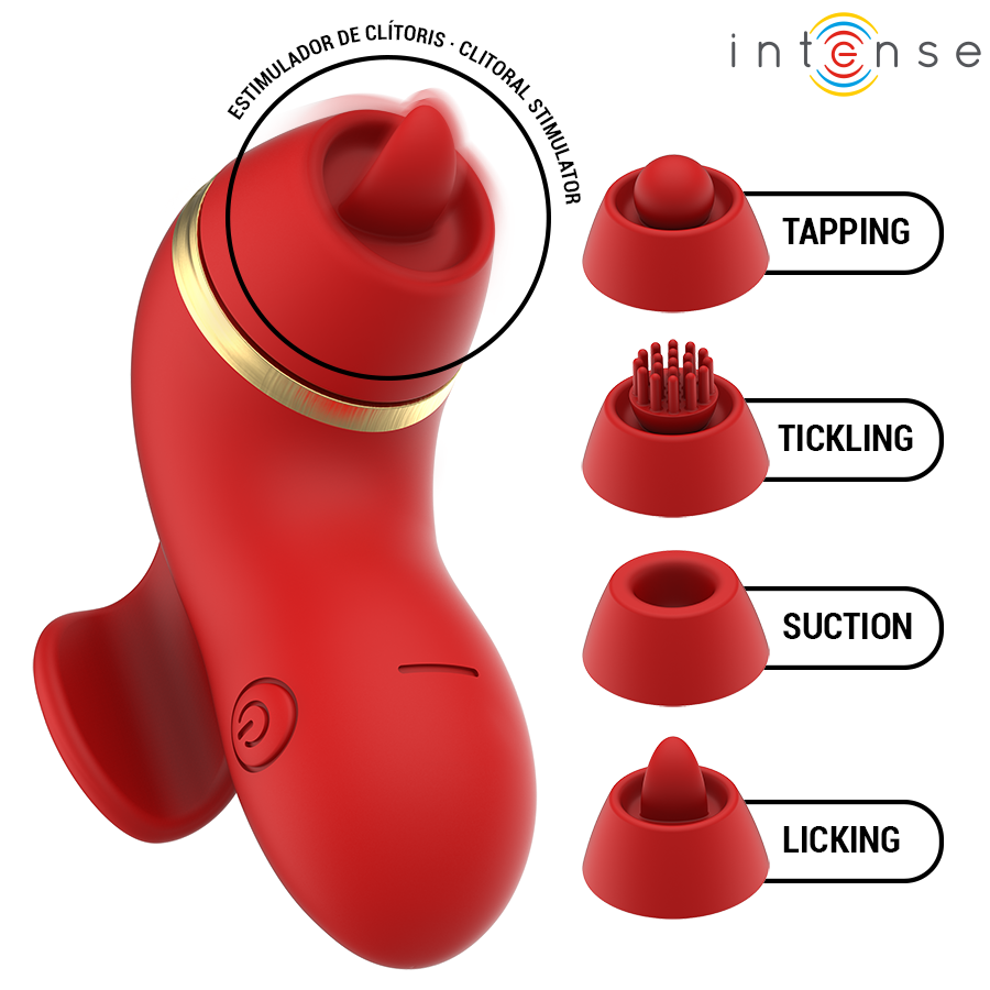 INTENSE - PATTY ESTIMULADOR CON 4 CABEZALES, SUCCIÓN, TAPPING, TICKLING Y LICKING - Noctiva