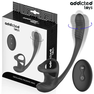Vibrador anal plug negro con aro prostático y cuerpo flexible; control remoto ovalado